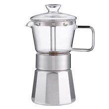Experience Classic Italian Coffee: Crystal Glass-Top & Aluminum Moka Stovetop Espresso Maker - 240ml (6 Cup) Capacity