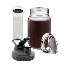 Cold Brew Ice Espresso Makers, Cold Brew Pitcher, Cold Brew Mason Jar with Brewer Filter, Flip Cap Lid, Sturdy Glass, 32 oz (1 Quart).