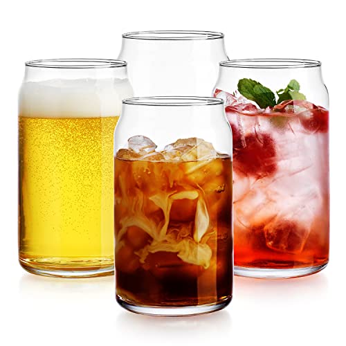 Glavers 4pc Can-Shaped Glass Cup Set - Versatile Drinking Glasses for Beer, Cocktails, Whiskey, and More!