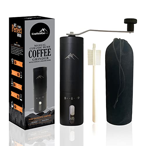 Simplify Your Coffee Grinding Experience with this Handheld Espresso Grinder - Bonus Cleaning Brush and Travel Bag Included for Convenience On-the-Go