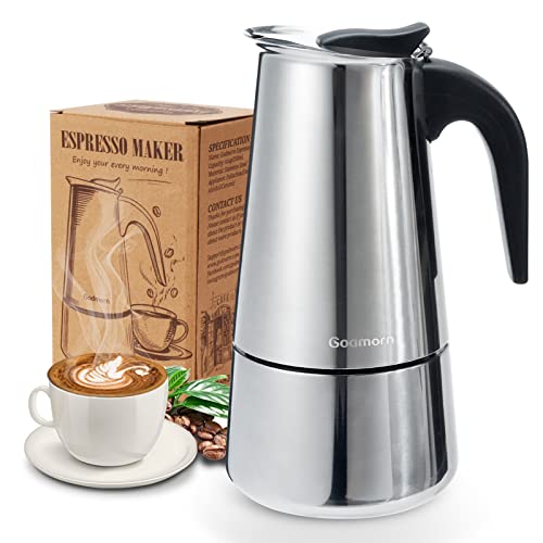 Stovetop Espresso Maker, Moka Pot, Godmorn Italian Espresso Maker 200ml/6.7oz/4 cup, Basic Cafe Percolator Maker, 430 Stainless Metal, Appropriate for Induction Cookers.