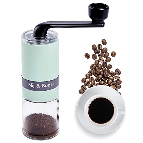 Blij & Bogat Manual Coffee Grinder - Handheld Coffee Mill with Adjustable Burr Grinder for Fresh and Fast Coffee.
