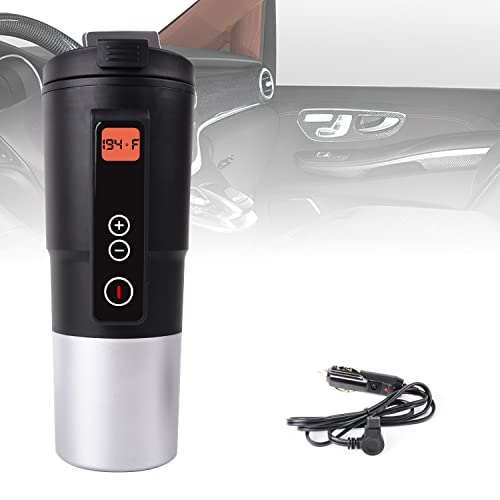 Electric Heated Travel Mug: Smart Temperature Control, Stainless Steel Tumbler, LCD Display, and Easy Washing for On-the-Go Warmth (Black).