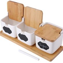 Lawei 3 Pack Ceramic Spice Jar with Lid and Spoon - White Porcelain Condiment Jar Set