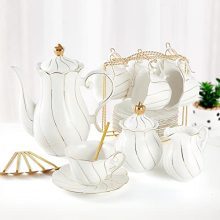 DUJUST 22 pcs White Porcelain Tea Set for 6 with Golden Trim - Elegant British Style Tea/Espresso Cup Set