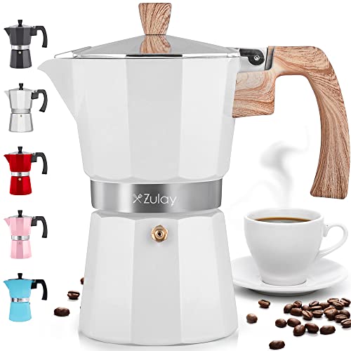 Traditional Stovetop Espresso Maker for Nice Flavored Strong Espresso, Traditional Italian Model 12 Espresso Cup Moka Pot, Makes Scrumptious Espresso, Simple to Function & Fast Cleanup Pot (White).