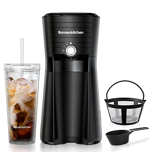 Tritan Tumbler Iced Coffee Maker with Reusable Filter - One-Touch Single Serve Coffeemaker for Home and Office.