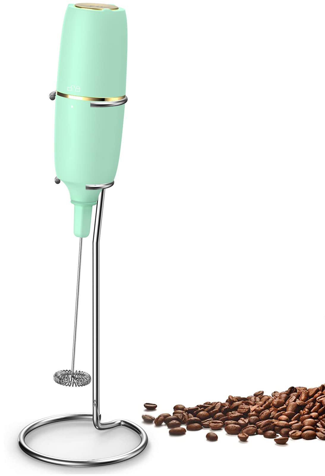  Coffee Frother with Stainless Steel Stand. Enjoy perfectly frothed lattes, cappuccinos, matcha, and hot chocolate mint at home or on the go! (Model: MA002, Medium)
