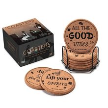 Cork Coasters for Drinks Absorbent with Holder, Drink Coasters, Cute/Funny Set of 8 Massive Spherical Outside Cup Coasters for Picket Desk Safety, Espresso Trivet, Cups and Mugs - Cool Drink Coaster Present.