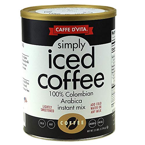 Caffe D’Vita Simply Iced Coffee - 100% Colombian Arabica Instant Mix, Latte Mix, Low Calorie Iced Coffee, Evenly Sweetened, Dairy Free, Instant Coffee Drink - 2.5 Lb Can.
