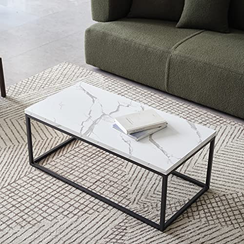 40-Inch White Marble Coffee Table - A Perfect Blend