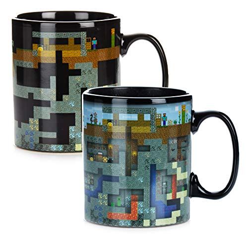 Experience the Fun of Minecraft with the XL Heat Change Travel Coffee Mug - Paladone Large Coffee Cup 550ml with Iconic Mine Scene from the Game.