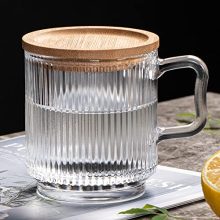Iridescent Glass Mug with Bamboo Lid - Elegant and Unleaded Coffee and Tea Cup for Latte, Chocolate, and Juice (12.5 Ounces, Dishwasher Safe).