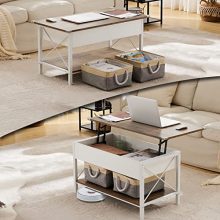 Maximize Your Space with this Farmhouse White Lift Top Coffee Table - Includes Two HQ Cloth Bins for Convenient Storage, Perfect for Minimalistic and Retro Living Spaces!