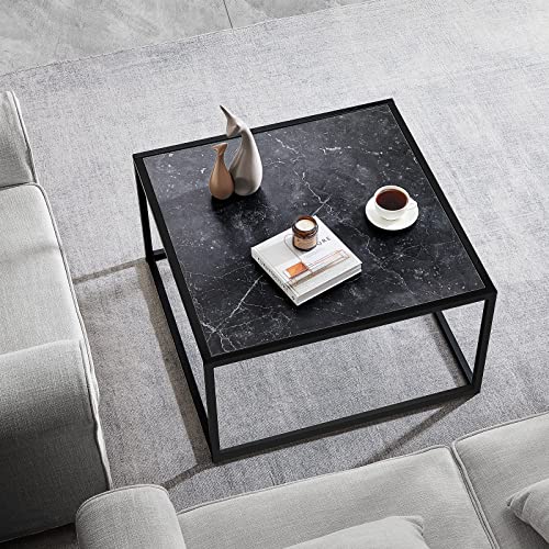Modern Small Square Coffee Table Faux Marble