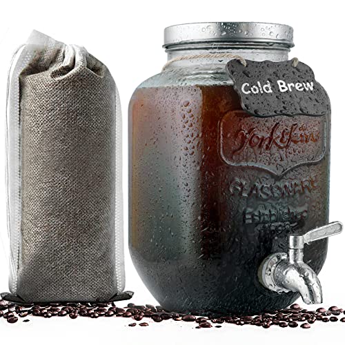 1 Gallon Cold Brew Coffee Maker with Filter Bags - Airtight Glass Jar for Fridge.