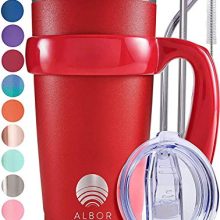 Insulated Tumbler with Lid and Straw - 20 oz Insulated Coffee Mug with Deal with, Journey Mug with Triple Insulation, 2 Lids, 2 Metallic Straws, Brush, and Storage Bag (Scarlet).