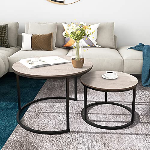 Upgrade Your Living Space with this Set of 2 Modern Round Nesting Coffee Tables - Perfect for Living Rooms, Balconies, Backyards, and More!
