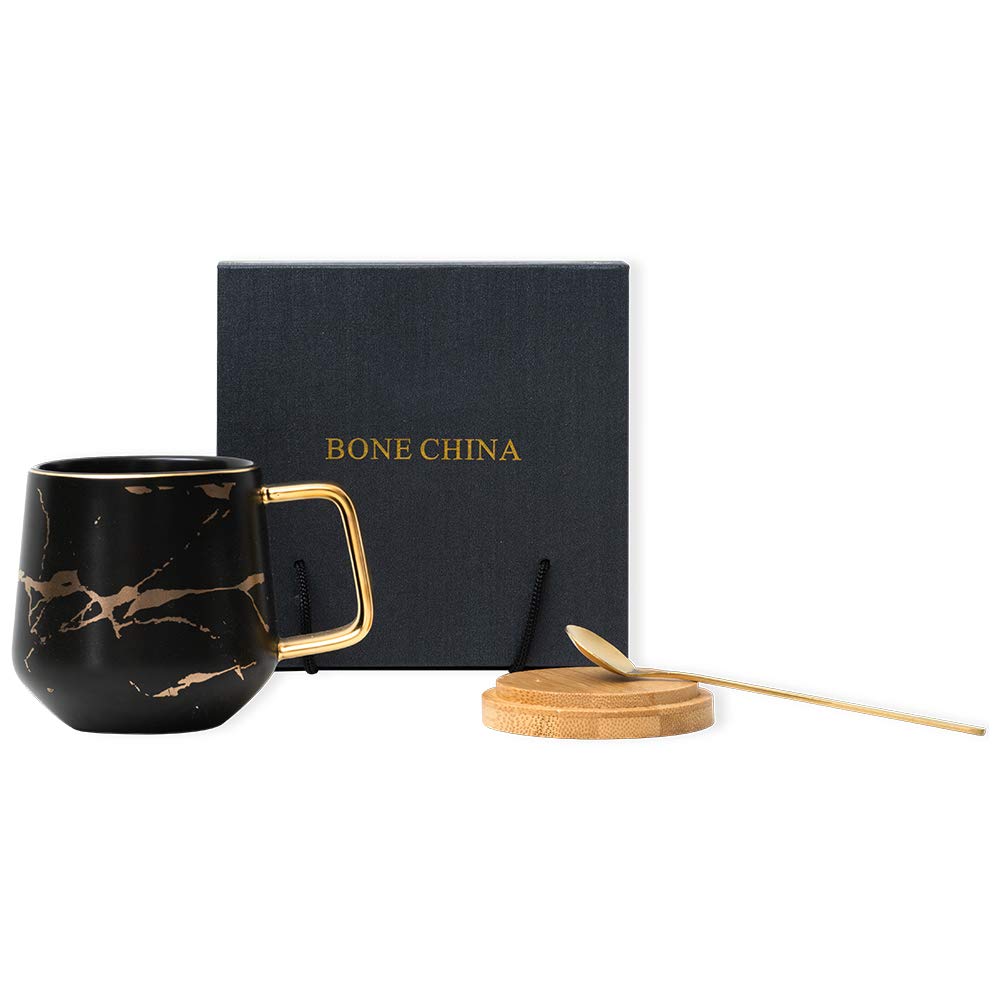 13.5oz Ceramic Coffee Cup with Gift Box for Valentine's, Christmas, Birthday, Housewarming, or Mother's/Father's Day Gifts (Black).