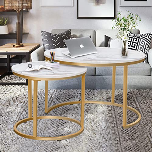 Golden Frame Round Coffee Table Set