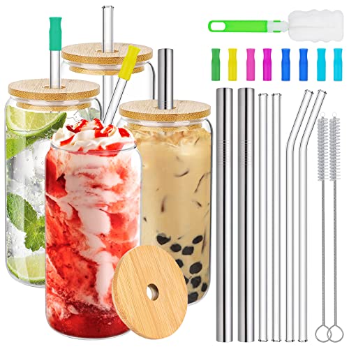 Discover Ultimate Refreshment: 16oz Can Shaped Glass Cups with Bamboo Lids – Your Stylish Companion for Iced Coffee, Cocktails, and More