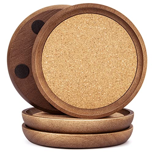 Wooden Drink Coasters - 4-Pack Large Cork Coasters for Drinks