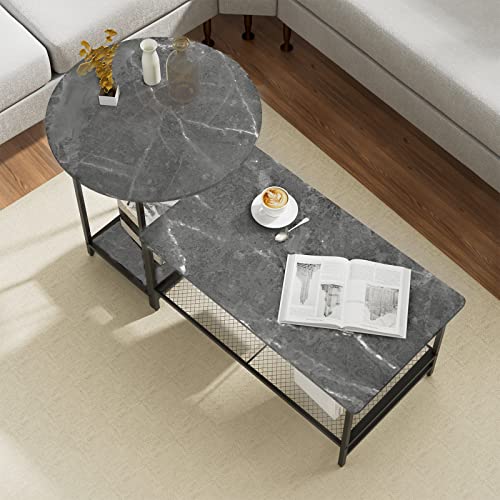 Large Coffee Table Black Marble Set