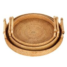 Decorative Coffee Tray Table Set of 3 Rattan