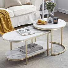 Set of 2 MKJLWO White Faux Marble Top Gold Nesting