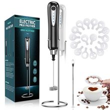 Benefit from the enjoyable of mix espresso and milk by yourselves.  Electric Milk Frother, Handheld Rechargeable 3 Pace Foam Maker Blender Mixer with Sturdy Stainless Stand for Espresso, Latte, Cappuccino, Scorching Chocolate, Black.