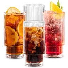Ribbed Glassware Set of 4 for Whiskey, Cocktail, Coffee