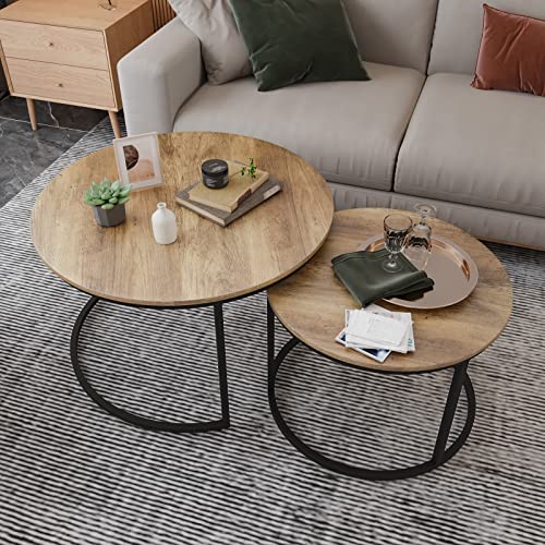Smuxee Modern Nesting Coffee Table Set - Vintage Round Industrial Side Tables