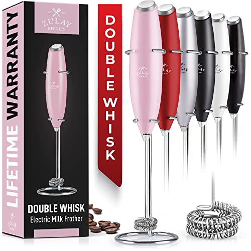Double Whisk Milk Frother Handheld Mixer - Excessive Powered Frother For Espresso With Improved Motor - Electrical Whisk Drink Mixer For Cappuccino, Frappe, Matcha & Extra, Twin Whisk (Cotton Sweet).