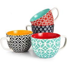 Espresso Mugs, 24 Oz Large Espresso Mugs Set of 4, Porcelain Jumbo Soup Mugs With Handles for Cereal Latte, Housewarming Thanksgiving Christmas Present, Vibrant Colours.