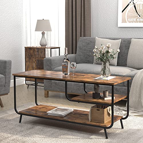 Vintage Brown Coffee Table with 3-Tier Storage - A Blend of Style and Functionality