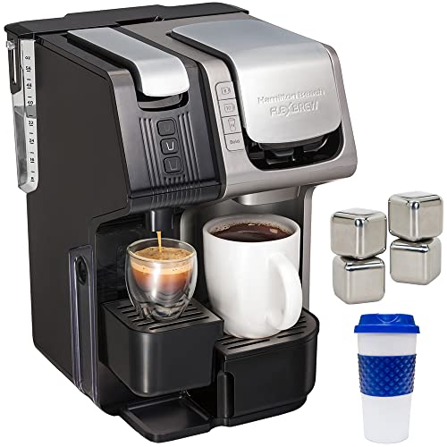 Hamilton Beach 3-in-1 Coffee/Espresso Maker Bundle with Stainless Steel Ice Cubes & Travel Mug.