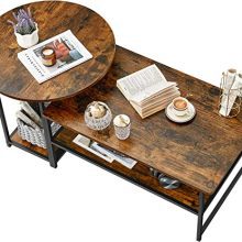 Coffee Table, 2 in 1 Distinctive Detachable Nesting Coffee Table Set of 2, Small Spherical and Rectangular Dwelling Room Table Set, Industrial Fashionable Fashion Coffee Tables for Dwelling Room, Rustic Brown.