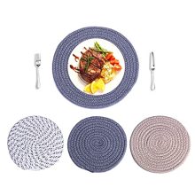 Coasters for Drinks Absorbent, Handmade Braided 100% Cotton Cup Coasters Set of 4 (7" and 11"), Warmth-Resistant Boho Coasters for Espresso Desk, Sizzling Pads for Kitchen Placemats(Gray).