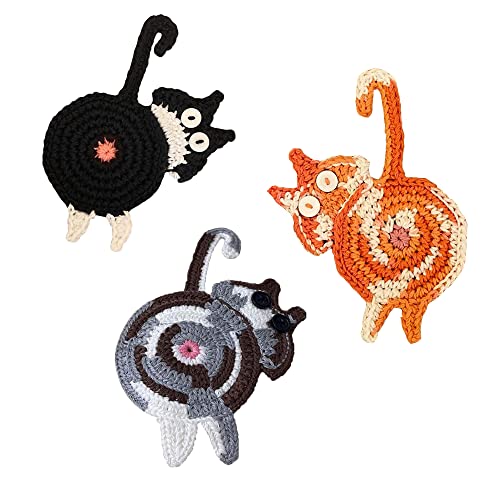 3PCS Handmade Cat Coasters - Cute, Absorbent, and Eco-Friendly