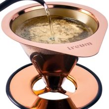 Pour Over Coffee Dripper – Stainless Metal drip Coffee Maker– Anti Slip and Double Layer Mesh, 8oz., Rose gold.