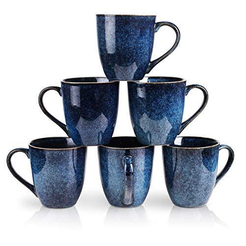 Espresso Mug Set, 12 Ounce, Set of 6, Ceramic Mug for Men, Ladies, Unique Glazed Mugs with Deal with for Espresso, Tea, Milk, Cocoa, Cereal(blue).