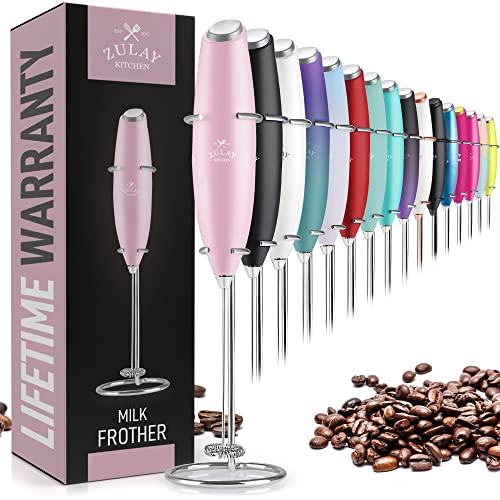 Unique Milk Frother Handheld Foam Maker for Lattes - Whisk Drink Mixer for Espresso, Mini Foamer for Cappuccino, Frappe, Matcha, Hot Chocolate by Milk Boss (Cotton Sweet).