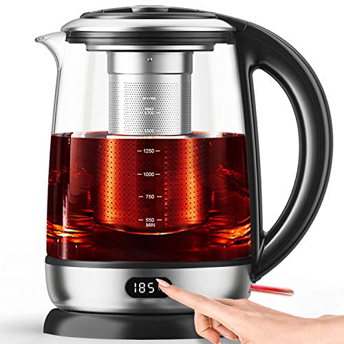 Electric Kettle 1.7L Glass Tea Kettle, Precision Tea Maker 6 Temperature Presets with LED Show, Meals Grade Stainless Metal, Auto Shut Off, BPA Free.