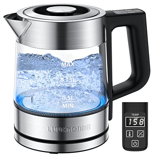 Electrical Kettle, LUUKMONDE Glass Water Boiler Temperature Control, Electrical Tea Kettle with 6 Colours LED Indicator, 1L Cordless Tea Heater with Preserve Heat Perform and Auto Shut Off BPA Free.