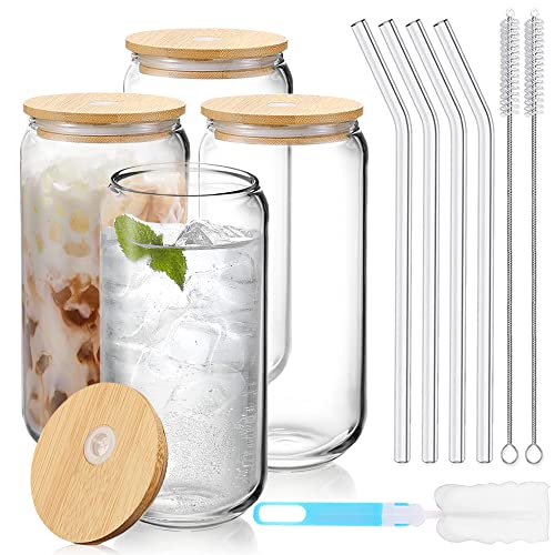 Drinking Glasses with Lids and Glass Straws