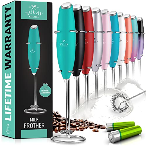 Milk Frother for Coffee (Batteries Included) - Milk Frother Handheld Foam Maker - Whisk Drink Mixer for Coffee, Mini Foamer for Cappuccino, Frappe, Matcha, Sizzling Chocolate - Coffee Frother (Aqua).