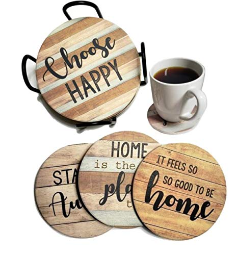Rusti Stone & Cork Coasters for Drinks, Absorbent - Set of 6 Coasters with Holder - Best Housewarming Gifts for New Home Ideas - Cute Kitchen and Coffee Table Décor & Accessories.