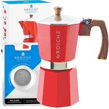 - 15.2 oz Red Italian Coffee Pot with 3 Replacement Seals Gaskets - Authentic Espresso Brewing at Home