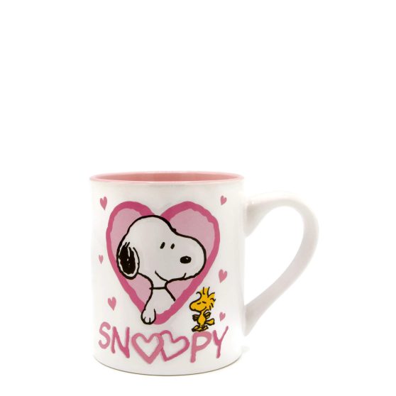 Silver Buffalo Peanuts Snoopy Woodstock Hearts Ceramic Mug, 14-Ounce.