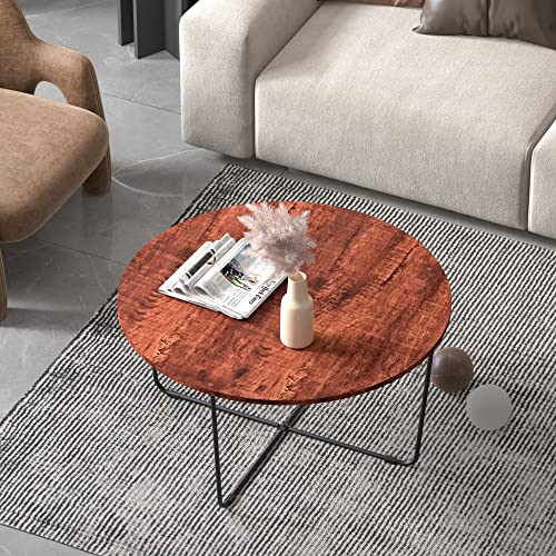32 Inch Industrial Coffee Tea Tables, Rustic Small Round Coffee Table with Metal Legs, Finish Table for Dwelling Room Workplace Balcony (Sandalwood).